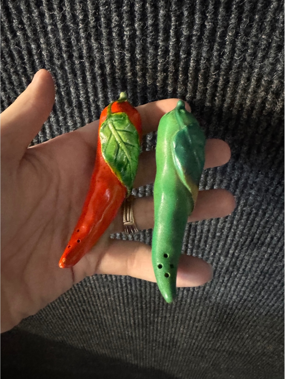 Vintage Ceramic Red and Green Chili Pepper Salt and Pepper Shakers